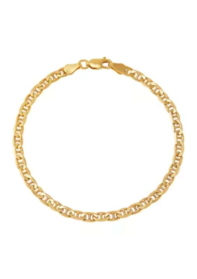 3.5 Millimeter Solid Mariner Chain Bracelet in Gold Over Sterling Silver