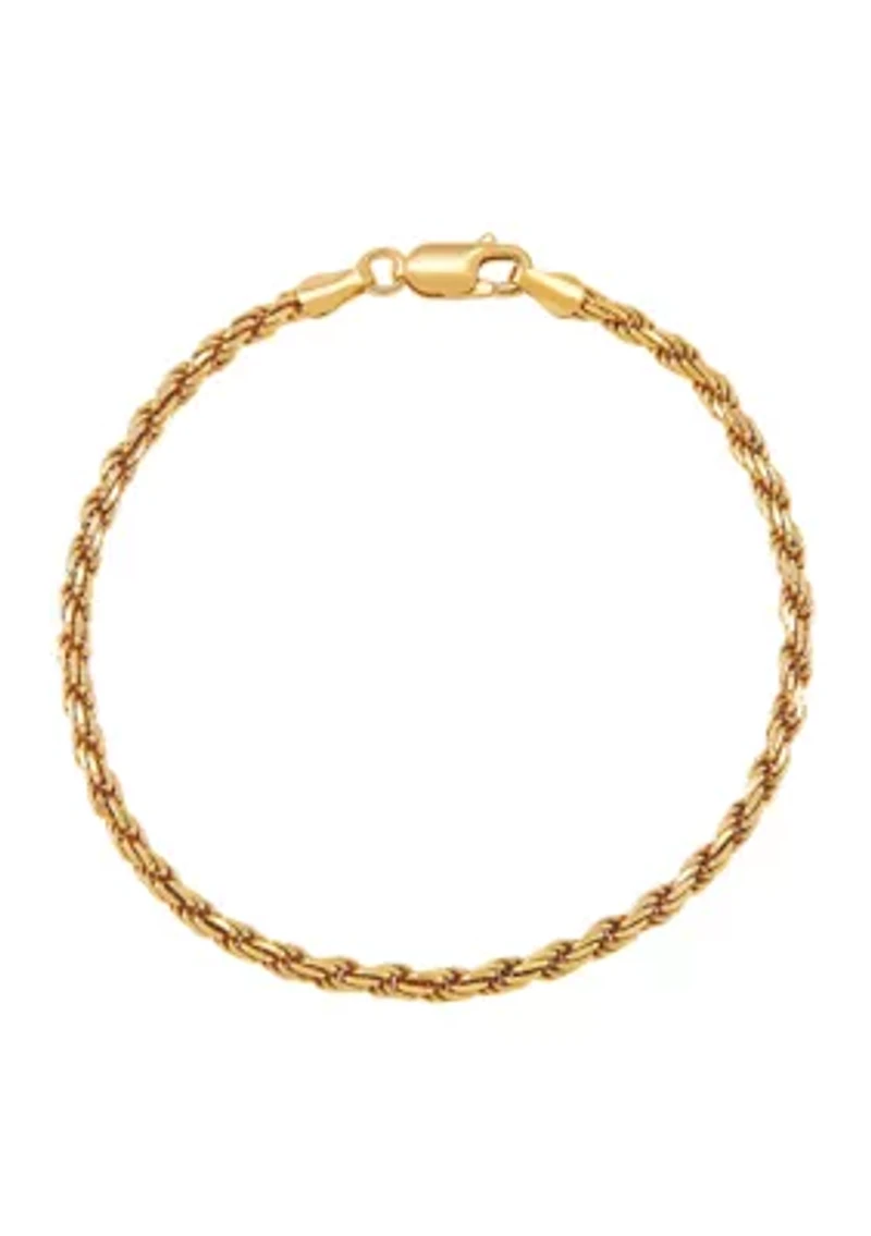 2.7 Millimeter Solid Rope Chain Bracelet in Gold Over Sterling Silver