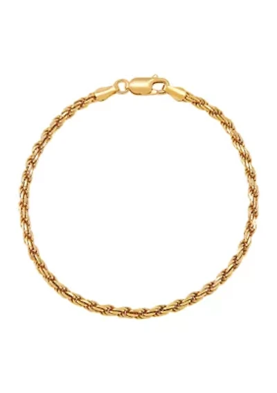 2.7 Millimeter Solid Rope Chain Bracelet in Gold Over Sterling Silver