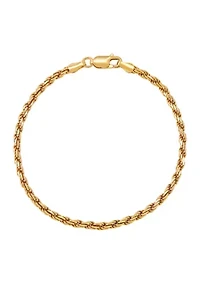 2.7 Millimeter Solid Rope Chain Bracelet in Gold Over Sterling Silver