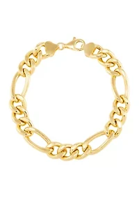 11.4 Millimeter Hollow Figaro Chain Bracelet in Gold Over Silver