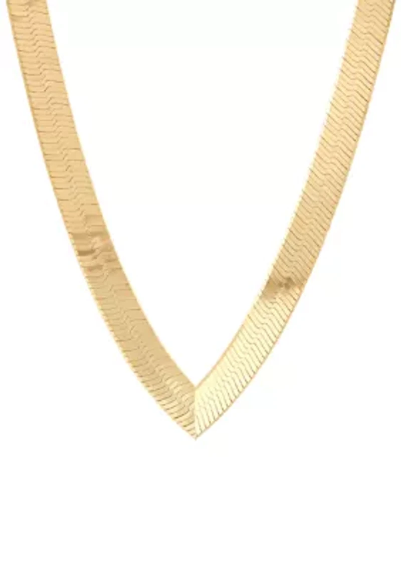 Chevron Herringbone Chain Necklace in Gold over Sterling Silver