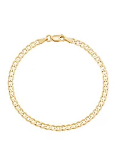 3.6 Millimeter Solid Flat Curb Chain Bracelet in Gold Over Sterling Silver