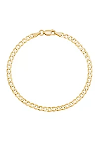 3.6 Millimeter Solid Flat Curb Chain Bracelet in Gold Over Sterling Silver
