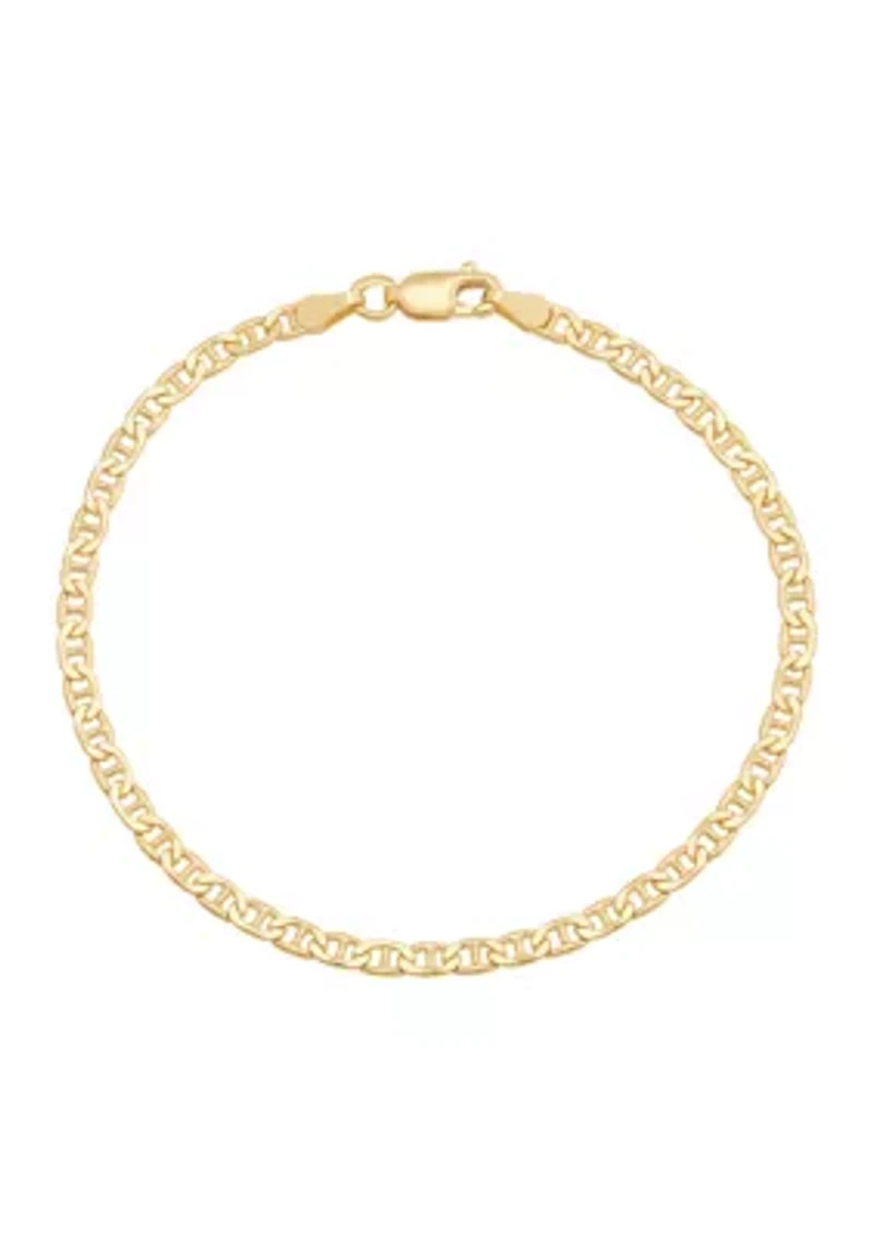 2.9 Millimeter Solid Flat Mariner Chain Bracelet in Gold Over Sterling Silver