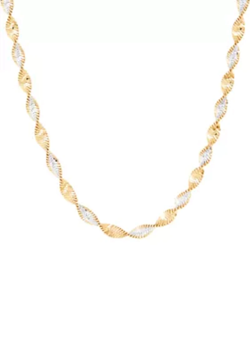 Solid Twisted Herringbone Chain Necklace in Gold Over Silver