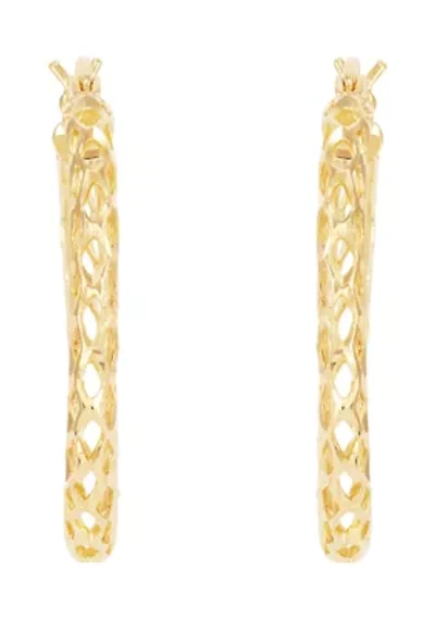 Casted Mesh Round Tube Hoop Earrings in Gold Over Sterling Silver