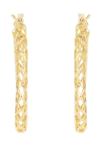 Casted Mesh Round Tube Hoop Earrings in Gold Over Sterling Silver