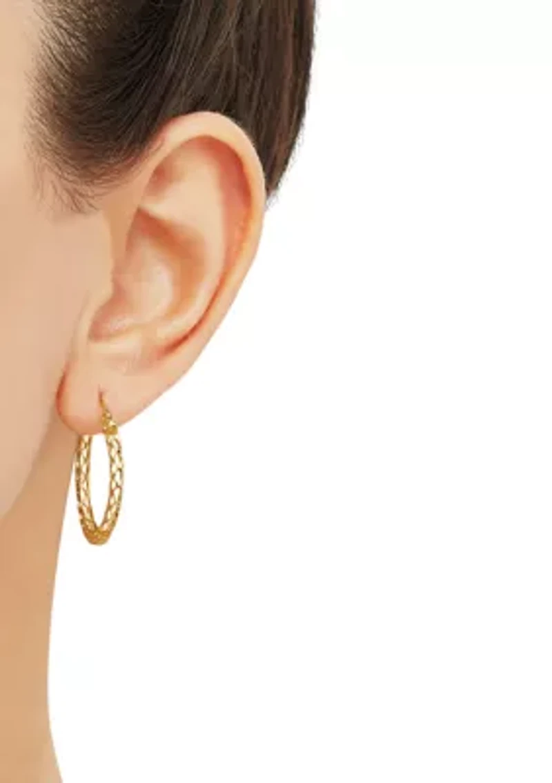 Casted Mesh Round Tube Hoop Earrings in Gold Over Sterling Silver