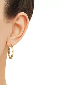Casted Mesh Round Tube Hoop Earrings in Gold Over Sterling Silver
