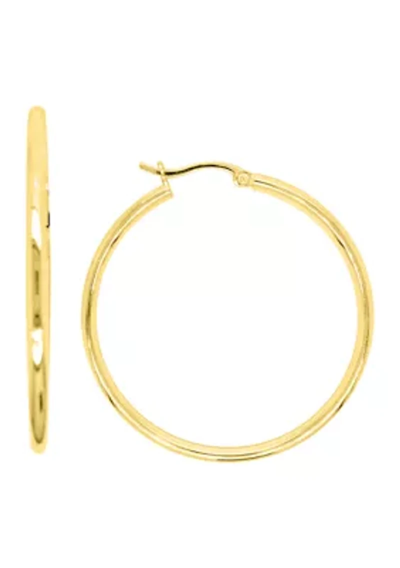2 mm x 40 mm Round Tube Hoop Earrings in Gold Over Sterling Silver