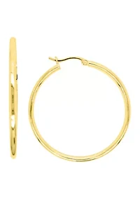 2 mm x 40 mm Round Tube Hoop Earrings in Gold Over Sterling Silver