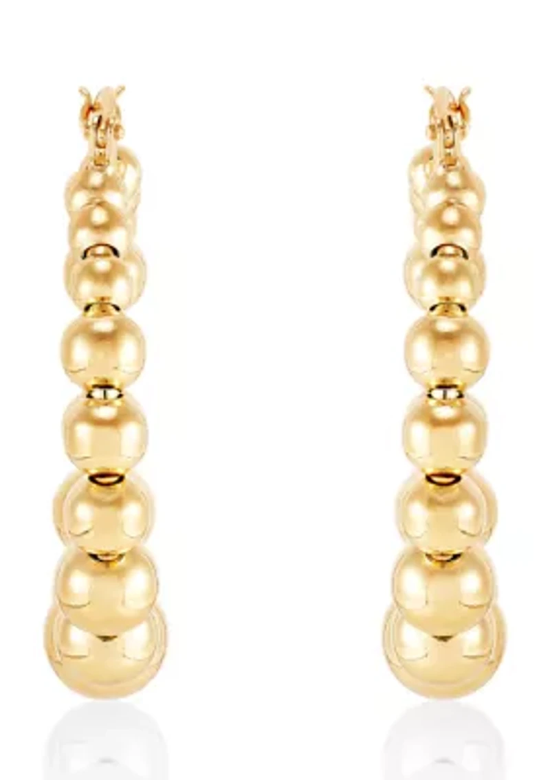 Beaded Round Hoop Earrings in Gold Over Sterling Silver