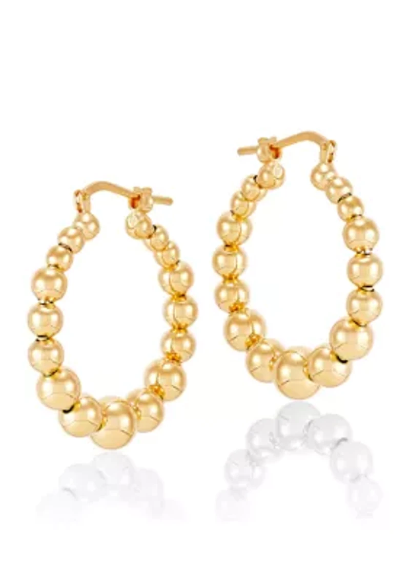 Beaded Round Hoop Earrings in Gold Over Sterling Silver
