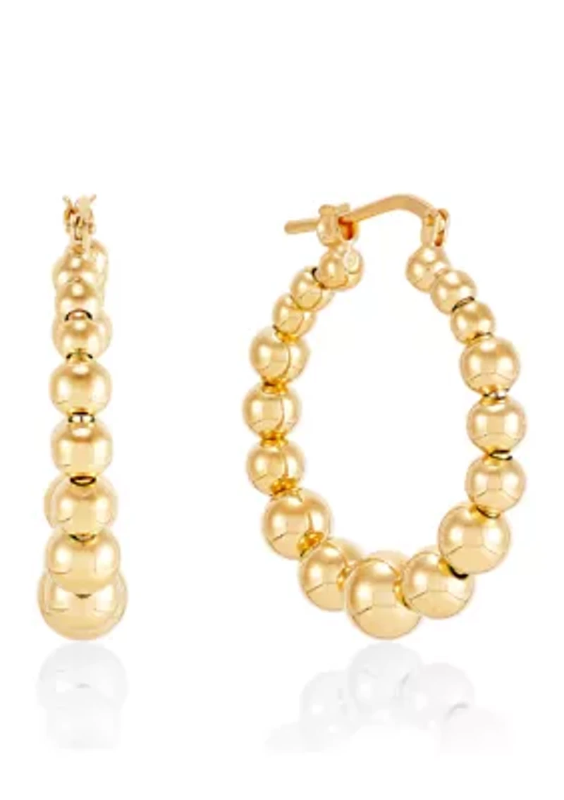 Beaded Round Hoop Earrings in Gold Over Sterling Silver