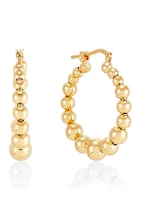 Beaded Round Hoop Earrings in Gold Over Sterling Silver