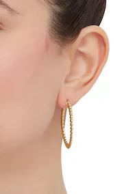 Hollow Beaded Hoop Earrings - Gold Over Silver 