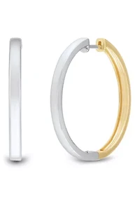 Two-Tone Rhodium Hoop Earrings in Sterling Silver
