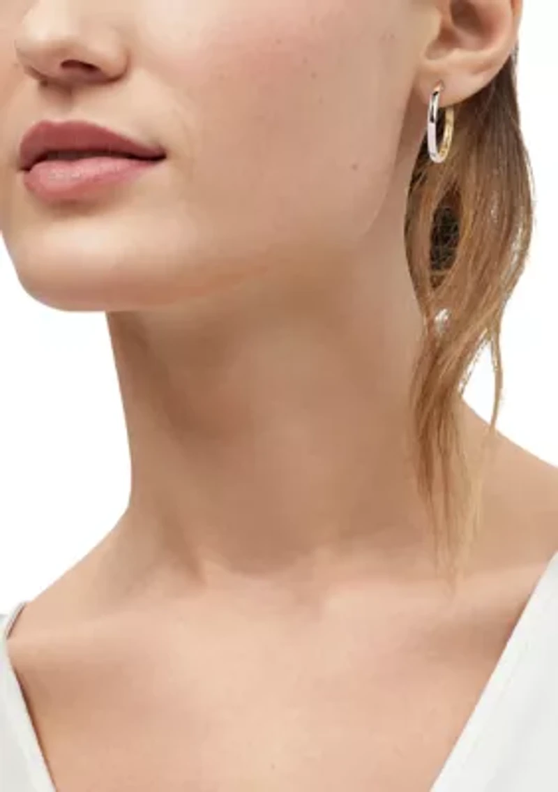 Two-Tone Rhodium Hoop Earrings in Sterling Silver