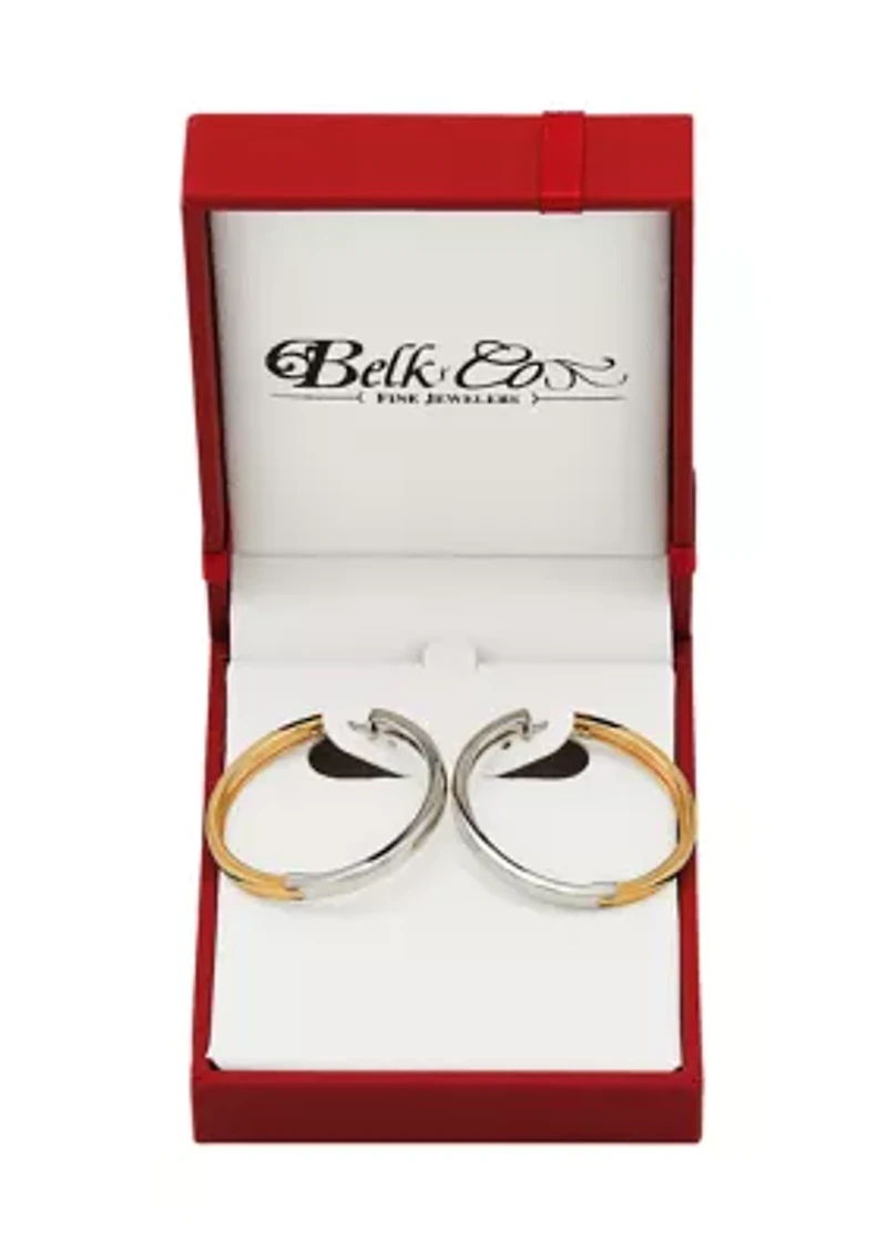 Two-Tone Rhodium Hoop Earrings in Sterling Silver
