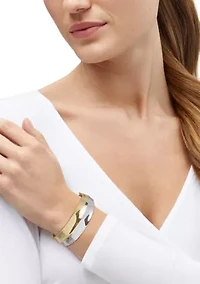 Double Rows Bangle Bracelet in Two Tone Metal