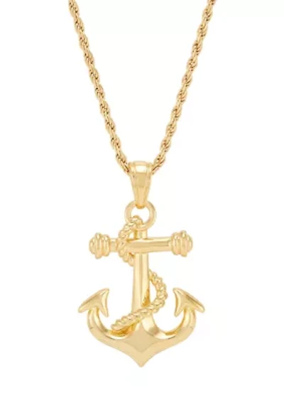 Anchor Pendant with 22" Rope Chain in Gold Over Sterling Silver
