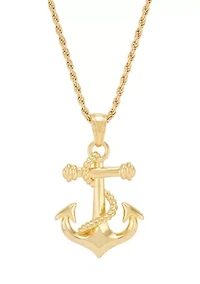 Anchor Pendant with 22" Rope Chain in Gold Over Sterling Silver