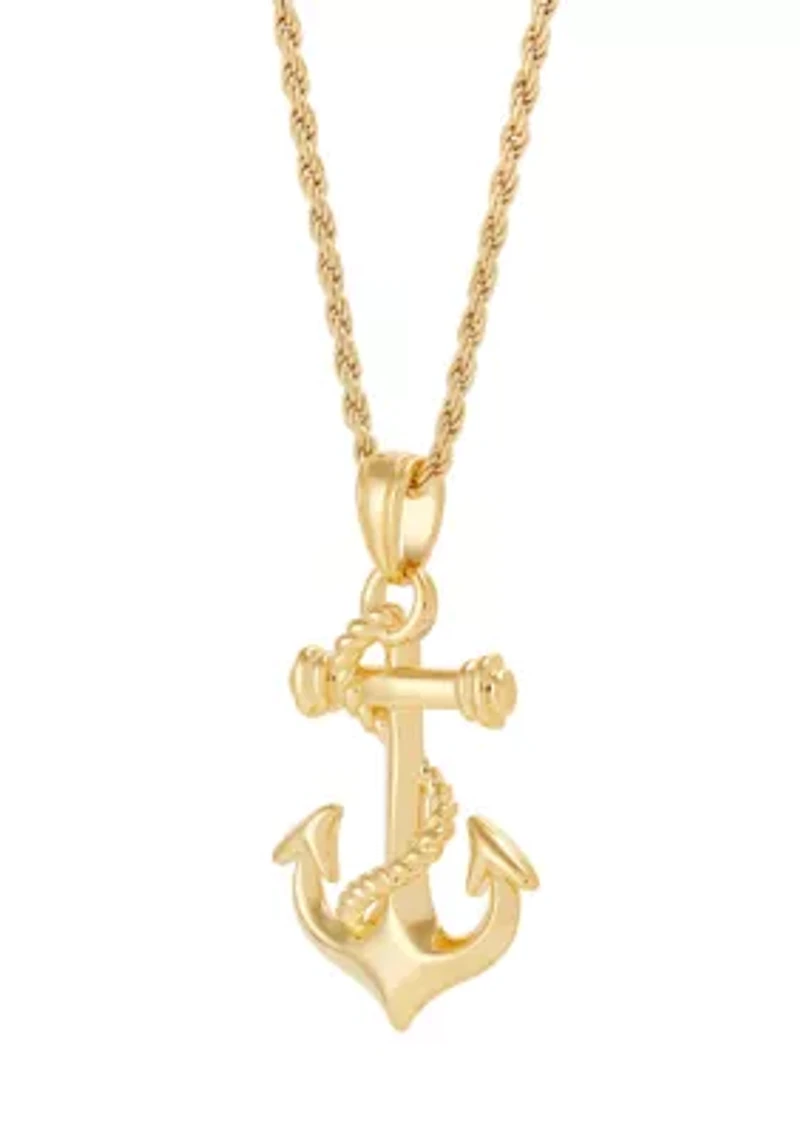 Anchor Pendant with 22" Rope Chain in Gold Over Sterling Silver