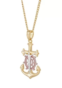 Anchor Crucifix Cross Pendant Necklace with 22" Curb Chain in Gold Over Sterling Silver