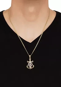 Anchor Crucifix Cross Pendant Necklace with 22" Curb Chain in Gold Over Sterling Silver