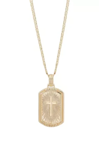 Cross Dog Tag Pendant Necklace with 22" Mariner Chain in Gold Over Sterling Silver