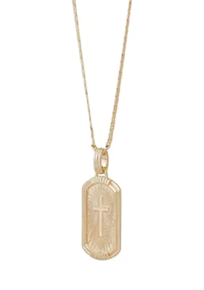 Cross Dog Tag Pendant Necklace with 22" Mariner Chain in Gold Over Sterling Silver