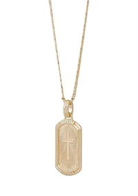 Cross Dog Tag Pendant Necklace with 22" Mariner Chain in Gold Over Sterling Silver