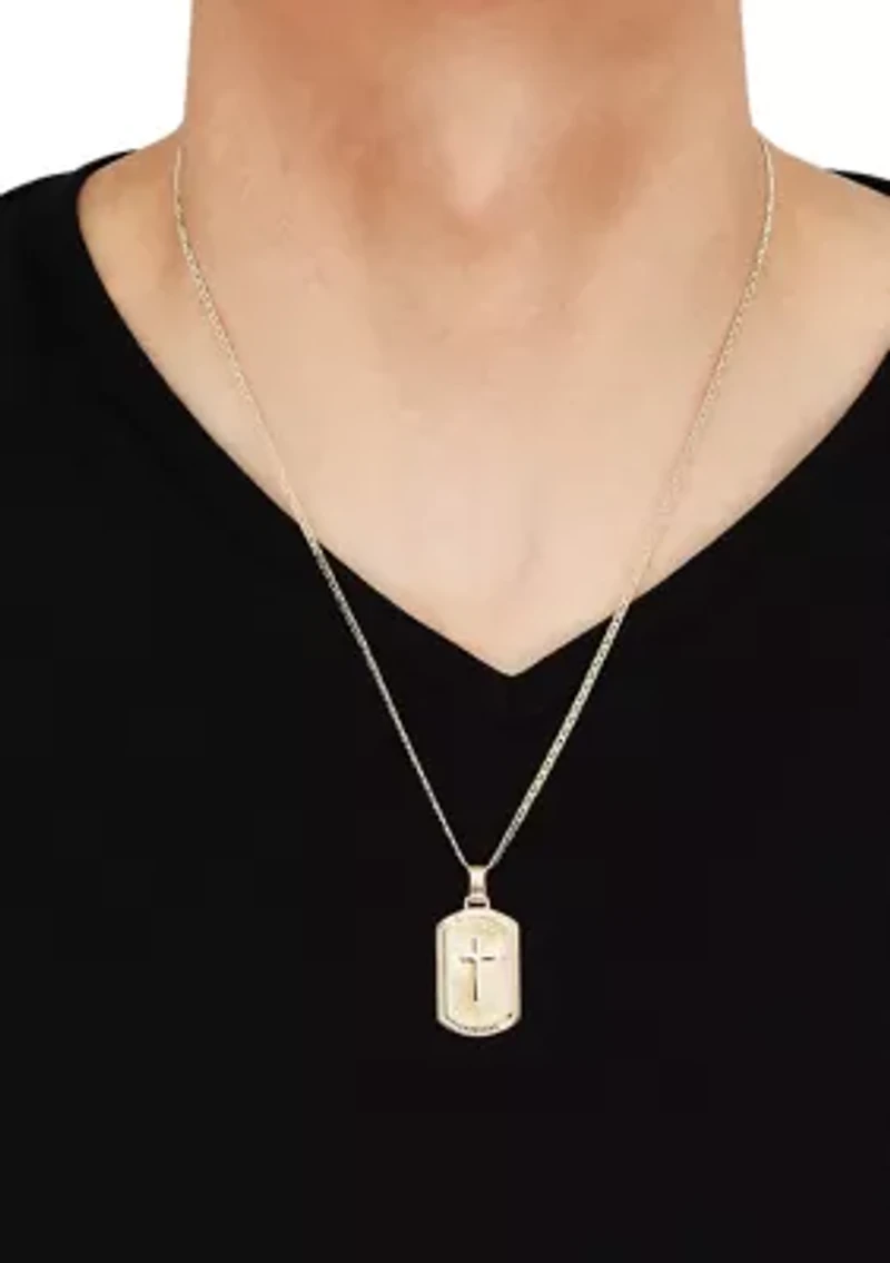 Cross Dog Tag Pendant Necklace with 22" Mariner Chain in Gold Over Sterling Silver