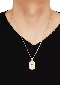 Cross Dog Tag Pendant Necklace with 22" Mariner Chain in Gold Over Sterling Silver