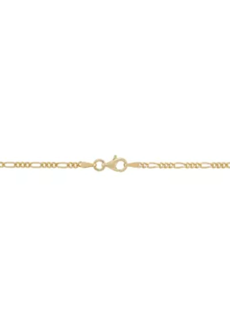 Oval Praying Hand Cross Pendent Necklace in 22" Figaro Chain in Gold Over Sterling Silver