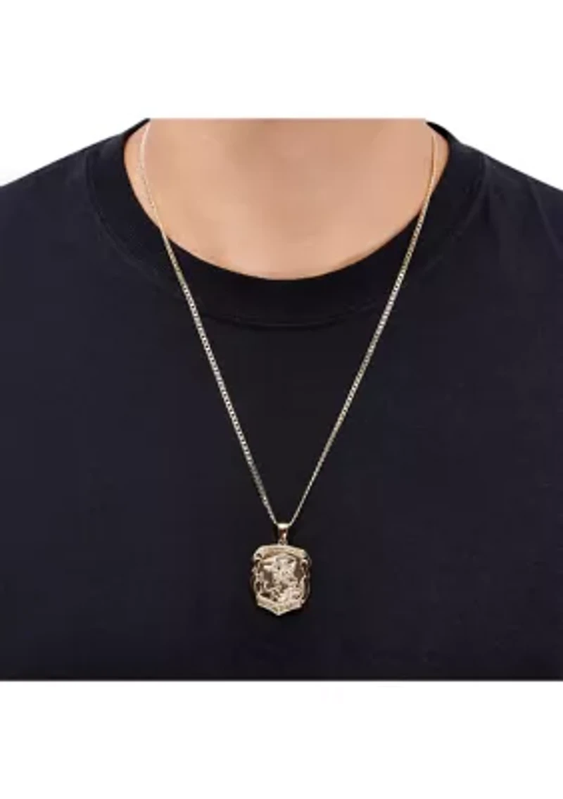 St. Micheal Pendant with 22" Curb Chain in Gold Over Sterling Silver