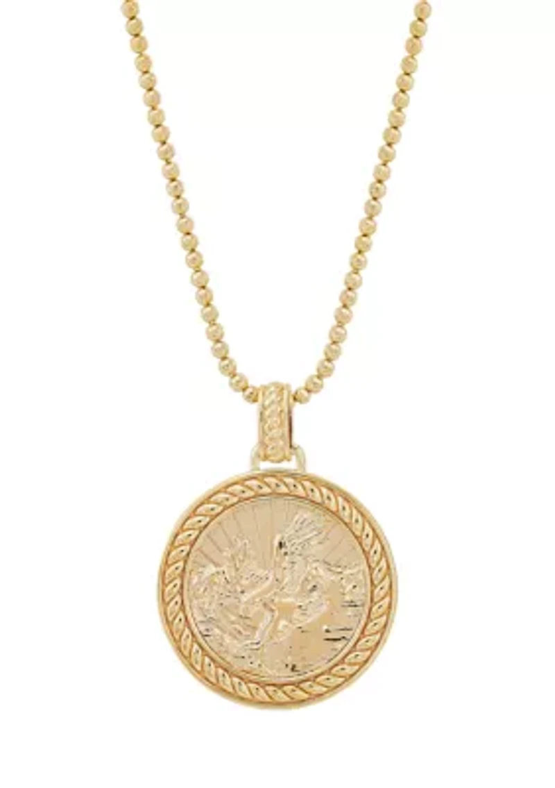 Eagle Pendant Necklace on 22" Bead Chain in Gold Over Sterling Silver