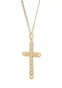 Curb Cross Pendant Necklace with Curb Chain in Sterling Silver
