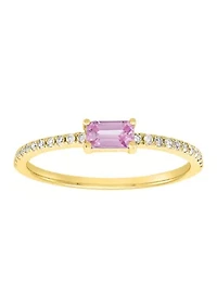 Diamond and Pink Sapphire Ring in 14K Yellow Gold