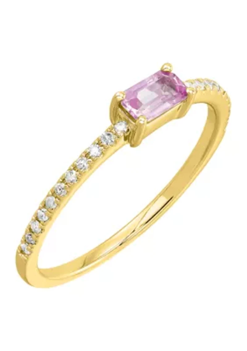 Diamond and Pink Sapphire Ring in 14K Yellow Gold