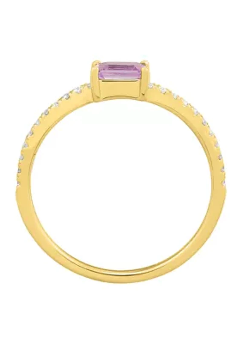 Diamond and Pink Sapphire Ring in 14K Yellow Gold