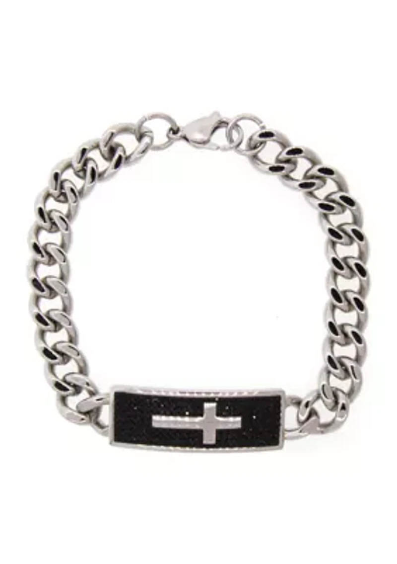  Stainless Steel Link Bracelet with Black Crystals