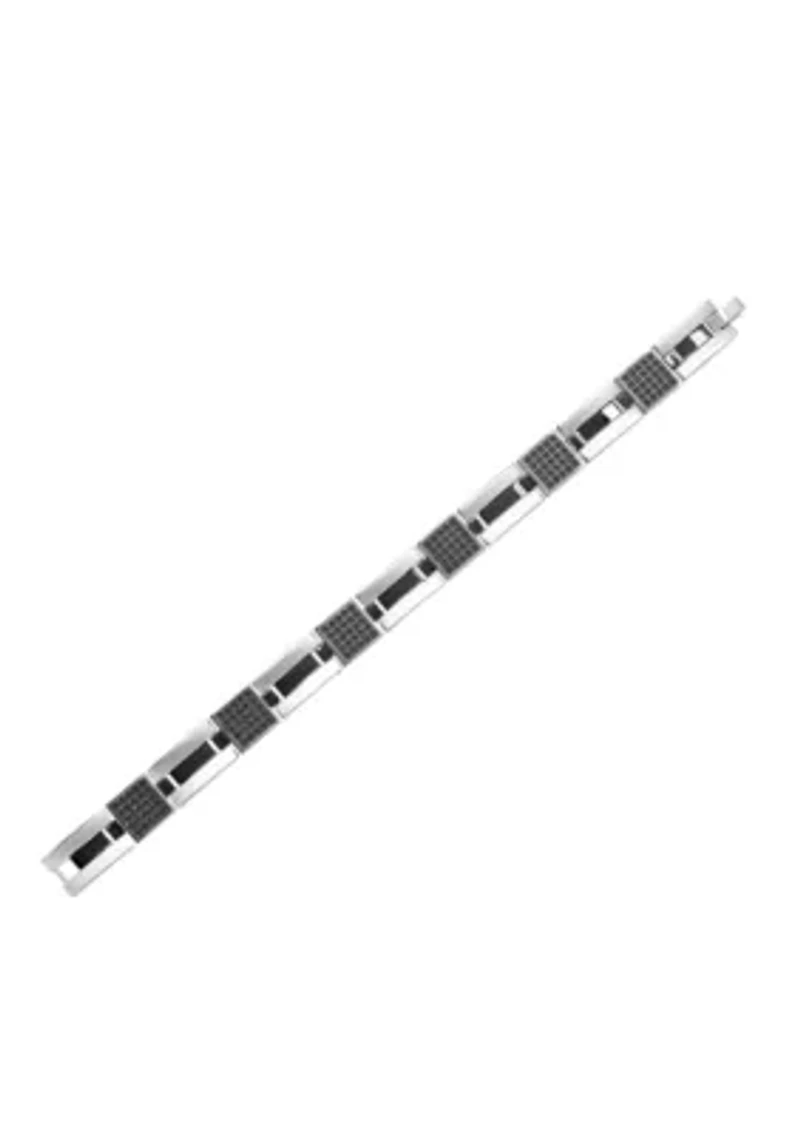 Men's Stainless Steel Back IP & Black CZ Link Bracelet