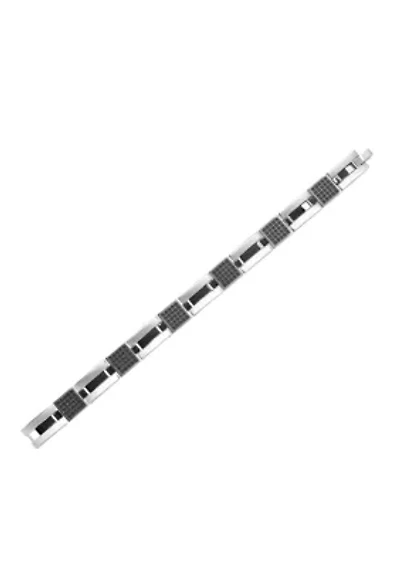 Men's Stainless Steel Back IP & Black CZ Link  Bracelet