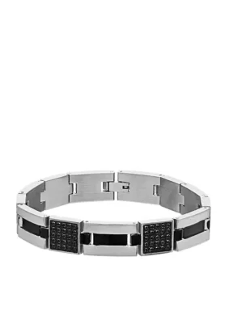 Men's Stainless Steel Back IP & Black CZ Link Bracelet