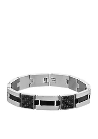 Men's Stainless Steel Back IP & Black CZ Link  Bracelet