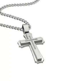 Men's Stainless Steel CZ Cross Pendant Necklace