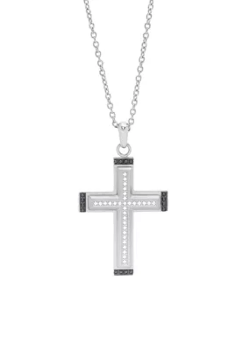 Men's Cross Pendant with Black Cubic Zirconia in Stainless Steel
