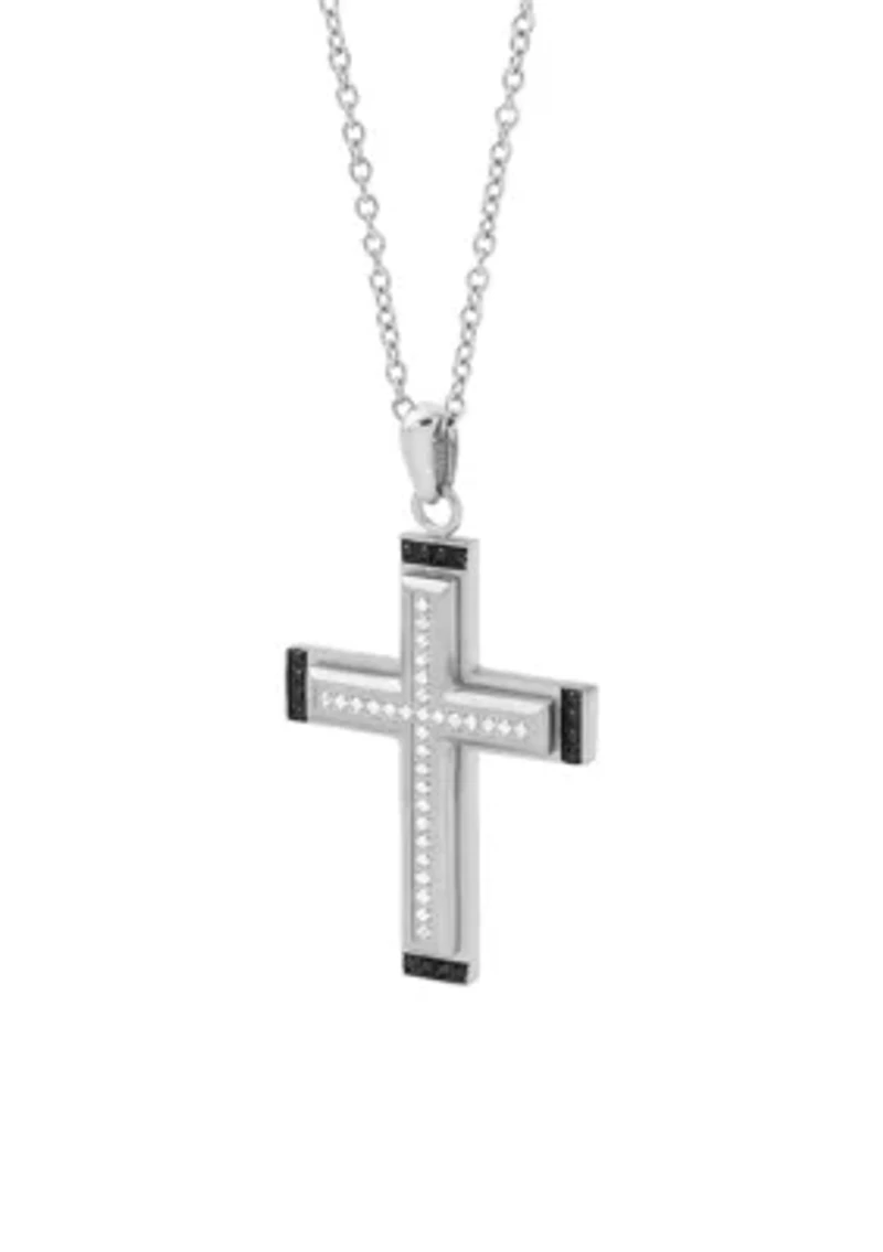 Men's Cross Pendant with Black Cubic Zirconia in Stainless Steel